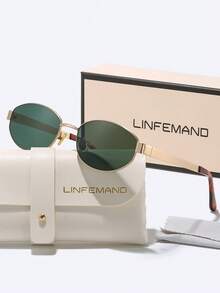 LINFEMAND 经典复古椭圆形不锈钢女士时尚眼镜，尼龙镜片，优雅时尚配饰，理想礼物