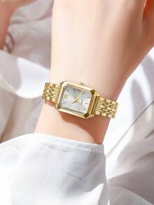 1pc Women's Fashion Casual Square Dial Steel Band Quartz Wrist Watch, Chic Style (Excluding Watch Box)