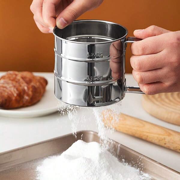 1pc Handheld Semi-Automatic Flour Sifter, Stainless Steel Icing Sugar Powder Sieve, Baking Household Ultra-Fine Mesh Strainer