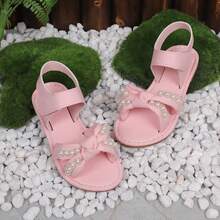 新款珍珠绑带凉鞋，韩版休闲女鞋，沙滩度假平底拖鞋 - 粉色 - 查看 17