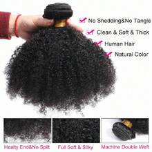 Mongolian Afro Kinky Curly Human Hair Bundles Afro Kinky 3 Bundles Human Hair Curly Weave Bundles For Women Brazilian Virgin Human Hair Bundles Hair Extensions Natural Black - Black - View 5