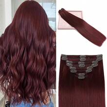 Clip In Hair Extensions Real Human Hair, 100g 100% Remy Human Hair Clip In Extensions For Women, Invisible Straight Seamless Clip Ins Hair Extensions 8pcs Double Weft #99J Burgundy - Burgundy - View 1