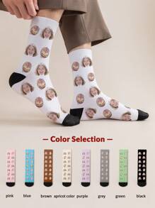 1 paire de chaussettes mi-longues personnalisées pour hommes. Mettez n'importe quel visage sur les chaussettes, chaussettes personnalisées avec des photos, chaussettes amusantes et personnalisées de taille moyenne et longue, convenant à des occasions telles que la Saint-Valentin