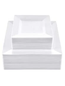 25 件 6.7 英寸/9.5 英寸黑白方形餐盘，高档优雅的餐盘，适用于盛放水果、沙拉和餐桌装饰，可重复使用且易于清洁。非常适合婚礼、生日派对和家庭聚会