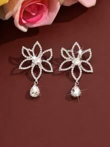 1 pereche cercei eleganți cu strasuri florale, accesoriu de modă pentru nuntă și petrecere, potriviți pentru purtarea zilnică/nuntă a femeilor
