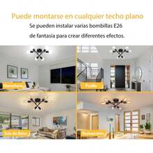 Lámpara de Techo Moderna Simple (Ajustable 6 Luces) Colgante Vintage LED Interior Iluminación de Salón, Dormitorio, Comedor Color Dorado - Negro - Ver 9