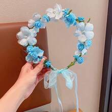 1件女款花卉頭飾 波西米亞風仿真花冠 新娘婚禮海灘度假拍照道具 伴娘髮飾 - 淺藍色 - 查看 3