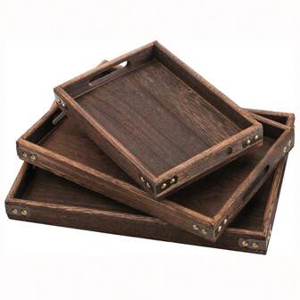 1pc Multipurpose Wooden Tray, Rectangular Nested Wooden Tray, Decorative Platter Tray, Makeup Storage Tray, Desktop Organizer Tray, Suitable For Home Patios, Cafes, Parties