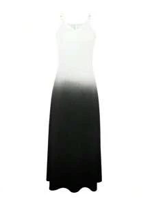 Plus Size Women Ombre Print Spaghetti Strap Maxi Dress, Casual Vacation Style V-Neck Cami Dress, Loose Summer Wear