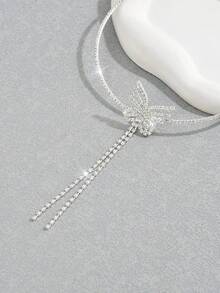 1pc Women's Butterfly Rhinestone Large Zirconia Cuff Choker, Suitable For Party Wear - Silver - View 4