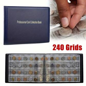 240 Grids Coin Collection Book, Large Capacity Stamp Storage Case With Faux Leather Cover, Coins Display Holders Halloween Christmas Gift,Back To School,School Supplies,Savings Plan,Biweekly Savings Plan,10000 Savings Plan,Savings Strategy