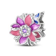1 pièce Pendentif en argent sterling 925 avec pierre scintillante lumineuse et colorée en forme de papillon, fleur, oiseau, libellule, luciole brillant dans le noir. Convient pour la fabrication de bracelet et bijou pour femme.
