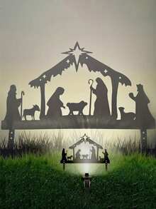 1pc Nativity Iron Silhouette Christmas Night Metal Craft Decorations Gardening Decorations