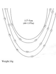 1 件奢华不锈钢多层长项链，优雅风格百搭简约珠宝，适合作为礼物 - 銀色 - 查看 9