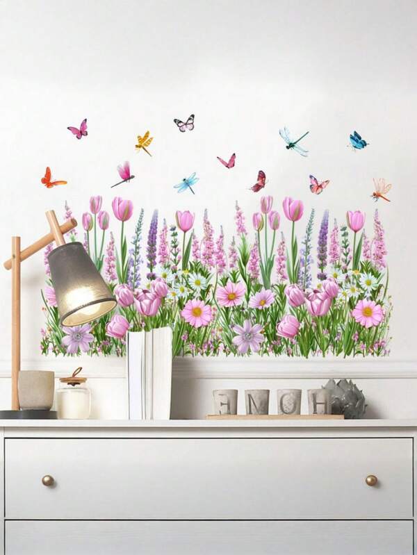 Tulip Blossoms Wall Stickers Decals Colorful Plants Wall Sticker Floral Pendant Wall Decal Art Murals For Classroom Office Living Room Girl Bedroom Room Decor Wall Decor Personalised Stickers