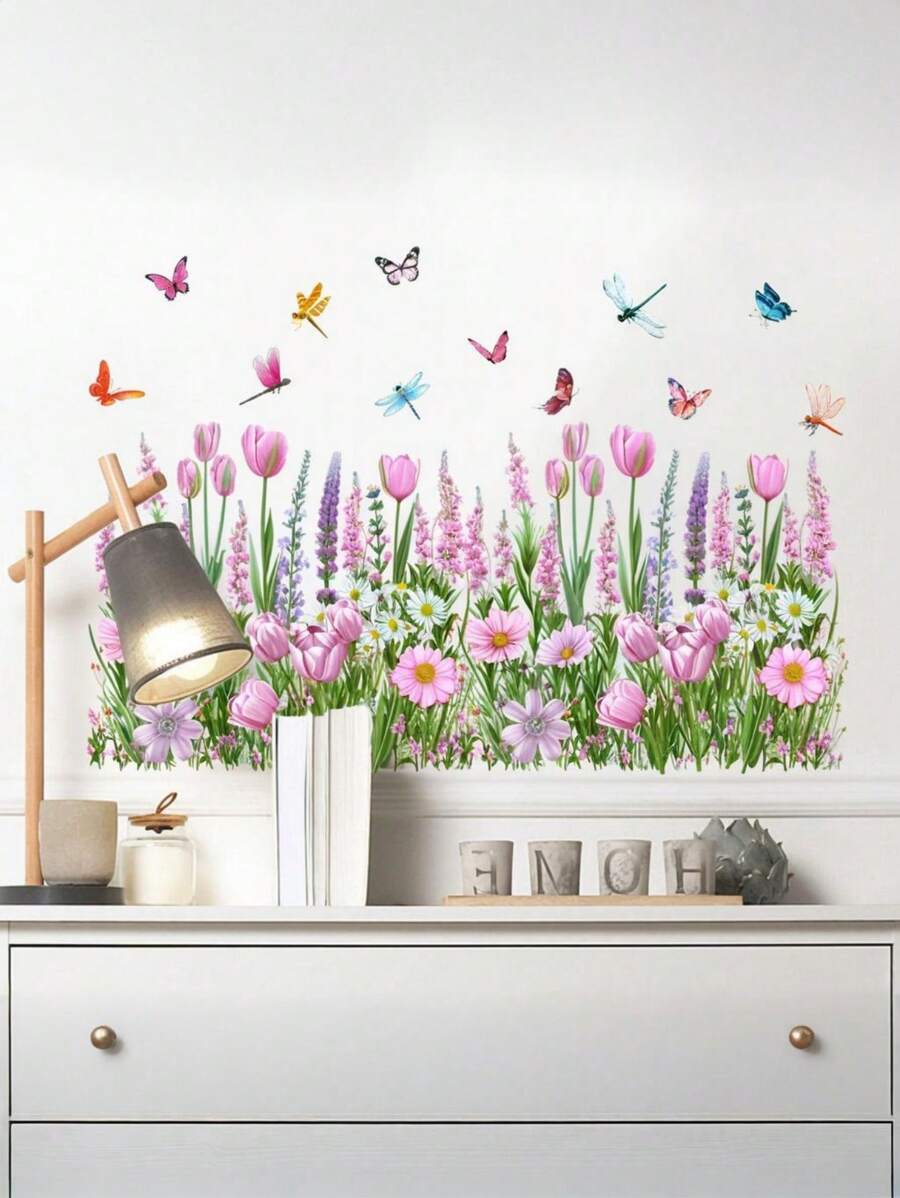 Tulip Blossoms Wall Stickers Decals Colorful Plants Wall Sticker Floral Pendant Wall Decal Art Murals For Classroom Office Living Room Girl Bedroom Room Decor Wall Decor Personalised Stickers