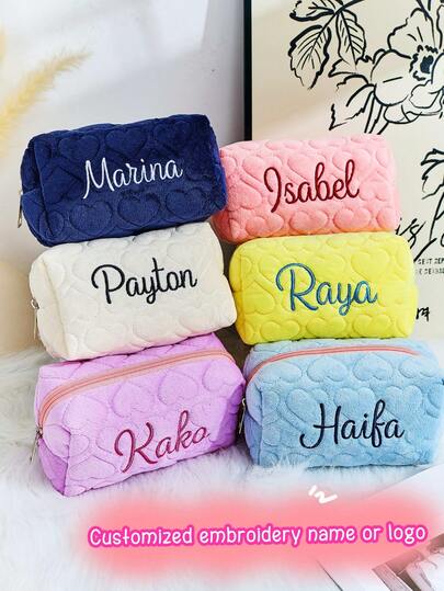 Embroidered Name Makeup Bag, Personalized Embroidered Makeup Bag, Tulle Makeup Bag, Customized Makeup Bag, Sanitary Pad Storage Bag, Travel Makeup Bag, Personalized Storage Bag, Multi-Purpose, Large Capacity, Multi-Functional, Colorful, Cute, Adorable, Minimalist, Fun, Kawaii, Y2K, Minimalist, Commute, Business Casual