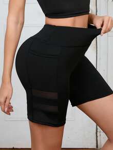 Women's Sports Fashion Sexy Waist Trimming Lifting Fitness Compression Shorts With Pockets For Cell Phone, Summer Three-Quarter Pants - Black - View 7