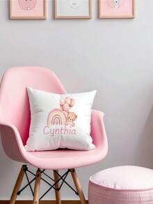 1pc Customized Personalized Toddler Girl Teddy Bear Pillowcase, With Whimsical Polka Dot Pattern, Custom Baby Gift, Pillow Insert Not Included - Multicolor - View 2