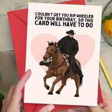 1 张独特的生日贺卡，带有卡通牛仔骑马图案 - “无法为您购买 Wheeler 作为您的生日礼物，所以只能用这张卡了” - 信封，详细插图，非常适合生日、父亲节、毕业典礼、初次圣餐、感恩节、节日卡片 | 俏皮设计 | 详细插图学校用品，返校 - 彩色 - 查看 8