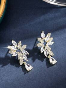 jealous young 1 cặp bông tai dự tiệc CZ sang trọng dành cho nữ với bông tai cưới bằng đá Cubic Zirconia Marqusie sáng bóng - Vàng - Xem 6