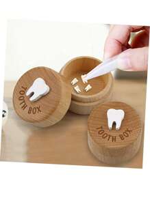 Christmas Decoration 1 Pc Wooden Teeth Storage Box For Kids Toys, Children's Teeth Memorial Round Wooden Box, Teeth Collection Preservation Box Gift For Boys And Girls,Tooth Box