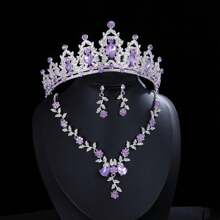 EBUDAE Tiaras y coronas para mujeres, conjunto de joyas nupciales de tiara, aretes y collar con cristales, accesorios de disfraz para fiesta, Halloween, baile de graduación y concursos de belleza