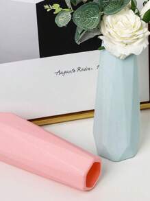 1 Piece Hexagon Ceramic-Look Plastic Vase, Simple Solid Color Home Decor, Center Piece For Floral/Dried Flowers, Tabletop Decoration, Balcony Vase, Nordic Style Vase For Kitchen, Living Room, Bedroom, Office, Wedding, 20cm*6cm