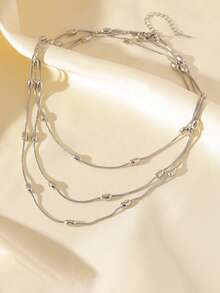 1 件奢华不锈钢多层长项链，优雅风格百搭简约珠宝，适合作为礼物 - 銀色 - 查看 7