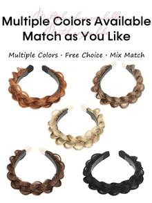 1pc Black Fishtail Braid Wig Headband, Non-Slip Teeth Design, Fluffy Synthetic Fishtail Wig Headband, Hair Hoop, Women's Braided Donut Bun Hair Hoop, Suitable For Christmas, New Year, Carnival, Music Festival And Other Occasions - Multicolor - View 3