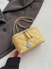 Mini Chic Rhombus Chain Strap Crossbody Bag, Versatile Square Shoulder Bag For Casual Wear - Yellow - View 2