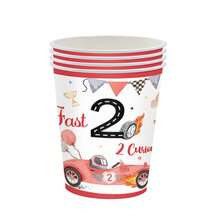 10pcs/20pcs/50pcs Race Car 2nd Birthday Party Decorations Tableware Red Two Fast Birthday Decorations Party Supplies Paper Plate, Cup, Napkin For Two Fast Two Curious Birthday Decorations - Multicolor - View 9