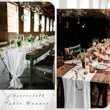 1 pieza Camino de mesa de gasa transparente con estampado bohemio de queso, decoración de mesa transparente rústica vintage para boda, baby shower, mesas largas