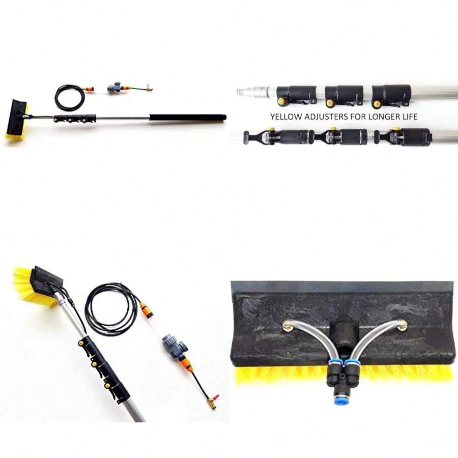Water Fed Window Cleaning Pole 4 Mtrs13 Foot Long With Built In Squeegee Blade And Soap Dispenser Telescopic Hose Fed Gutters Conservatory Extendable Extended Brush Kit - Black,clear,yellow - View 1