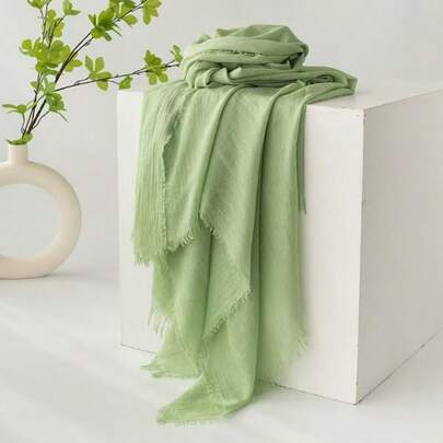 1 件轻质纯色亚麻围巾/披肩，大尺寸，适合旅行