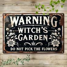 1PC Witch Garden Metal Sign, Warning Quote, Magical Wall Art, Perfect For Home, Porch, Garden, Patio, Entryway, High-Quality Durable Metal, Mystical Decor, Halloween Decor, Boho Decor, Rustic Witch Sign Home Decor Fall Decor Room Decor - 彩色 - 查看 5