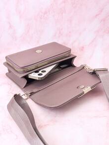 New Messenger Bag A Multi-Function Large-Capacity Double-Layer Zipper Mobile Phone Wallet Fashion Simple And Delicious Soft Image Leisure Holiday Dating For Women Wallet Purse Wallet - Purple - View 5