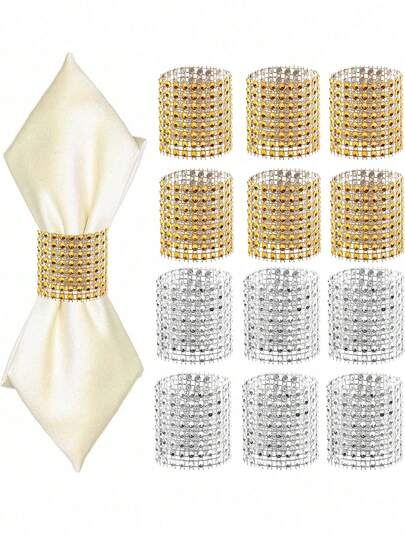 10/30/50 piezas Anillos de servilleta con rhinestones brillantes, anillos de servilleta de diamante brillante dorado y plateado, accesorios decorativos premium, para aniversario, cumpleaños, Halloween, Navidad, decoración de habitación, decoración de mesa, decoración del hogar para fiestas, bodas y cenas, agrega brillo a cualquier ocasión especial.