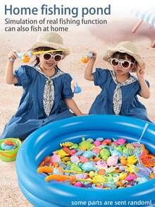 19/36/47/71 件磁性钓鱼游戏玩具套装 - 带水盆、充气泳池、鱼竿、鱼网、塑料浮鱼、彩色海洋动物，适合 3 岁以上男孩和女孩的生日礼物