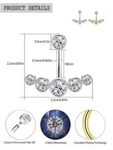 1 件内螺纹钢肚脐穿孔水晶性感肚脐环身体饰品