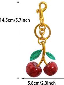 1pc Keychain Cherry Bag Charms Purse: Key Chains Women Cute - Car Keyrings Leather Handbags - Fashion Enthusiasts Beach Accessories - Red - View 3