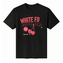 100% Cotton Unisex Round Neck Short - Sleeve T - Shirt - "White Fo Cherry Bomb" Graphic Tee For Summer Men's Tops - Black - View 7