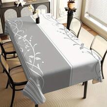 1pc Modern Simple Style Tablecloth, Gray & White Striped Leaf Pattern Washable & Easy To Clean Tabletop Cover, Suitable For Indoor/Outdoor Multiple Scenes Decoration, Home Living Room Kitchen Decor, Picnic Holiday Party