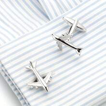 In-Stock Paper Plane Cufflinks, Metal Civil Aviation Airplane French Cufflinks, Suit Shirt Cuff Studs - Silver - View 3