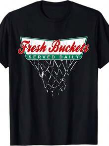 Basketball Player Fresh Bucket Daily Supply Basketball Men's T-Shirts Men's Cotton T-Shirt - 黑色 - 查看 1