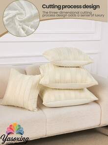 1 件米色几何簇绒装饰靠垫套（无填充物），现代家居抱枕套，适用于沙发、客厅家居装饰床上用品沙发抱枕套 [无枕芯]，适合日常使用，高端简约设计，客厅、卧室、小型车 - 米色 - 查看 5