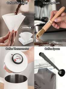 shoxil 咖啡套装、02号手冲咖啡壶套装、滴滤咖啡礼品套装、旅行咖啡配件工具、咖啡壶和温度计、带陶瓷滴滤器的玻璃咖啡壶、手动咖啡研磨机、咖啡勺、咖啡秤、咖啡研磨机清洁刷、100张咖啡滤纸