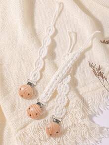 3Pcs/Pack Pacifier Holders With Elastic Band | Baby Pacifier Chain Clips |Universal Holder Soother Clips With Beechwood Clasp For Baby Teething Toys Teethers | Ideal Baby Gift For Boy For Girl - Multicolor - View 7