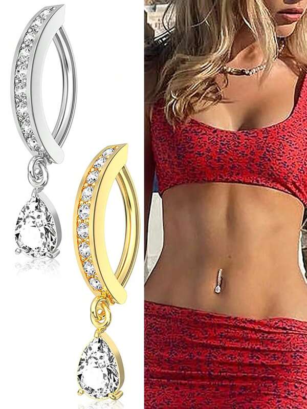 1 Stück 14G 10mm Bauchnabelpiercing, Klick-Bauchnabelringe für Frauen, Edelstahl CZ Bauchnabelpiercing, Umgekehrte Nabelringe Körperschmuck, Gold/Silber, Bauchnabelringe für Frauen 316L Edelstahl Klick-Bauchnabelringe CZ Herz Wassertropfen geschwungene umgekehrte Nabelringe Bauchnabelpiercing Schmuck Stange