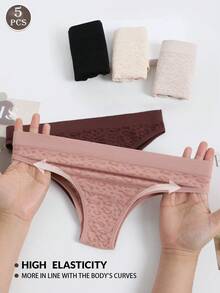 5条装无缝丁字裤女士三角裤豹纹中腰丁字裤舒适女士内衣提臀女士内裤 - 彩色 - 查看 3